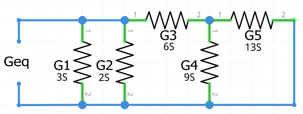 Conductancia equivalente circuito mixto ejercicio